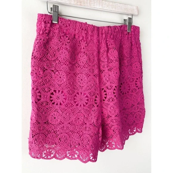 Anthropologie Maeve Crochet Eyelet Shorts 6 Pink Preppy Scallop Hem Coquette - Picture 8 of 11